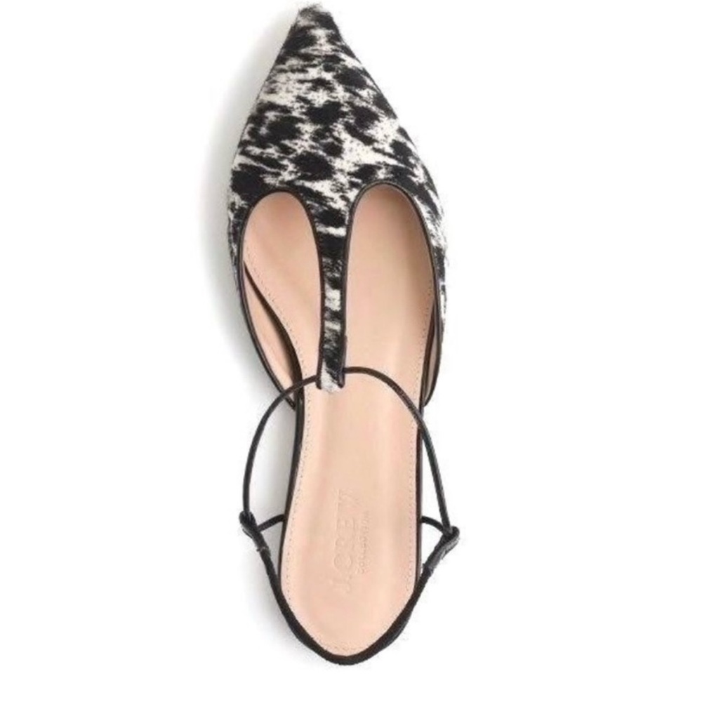 J. Crew Black and White Pointed T-Strap Slingback Flats